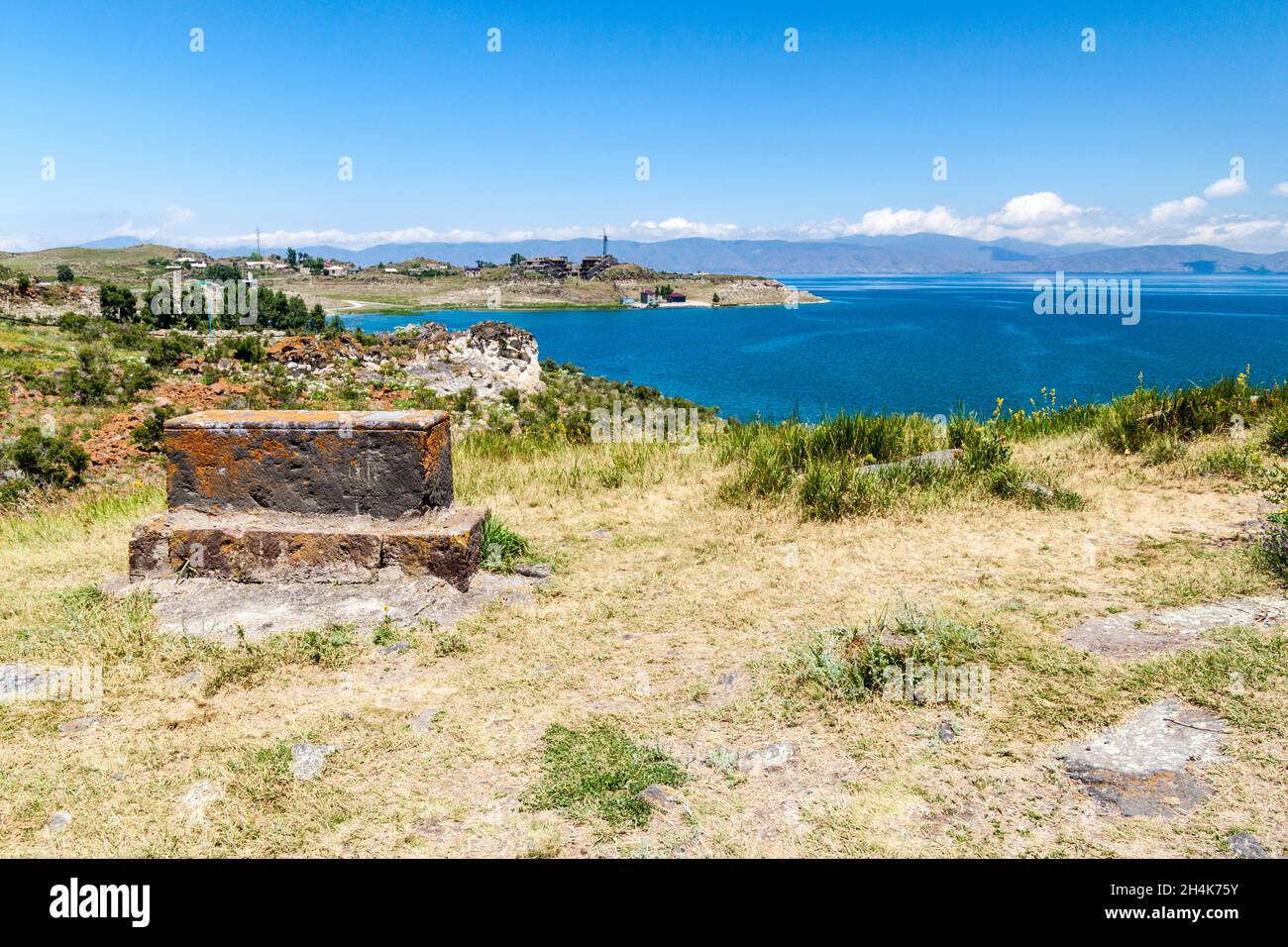 Lake Sevan near Hayravank monastery, Armenia Stock Photo