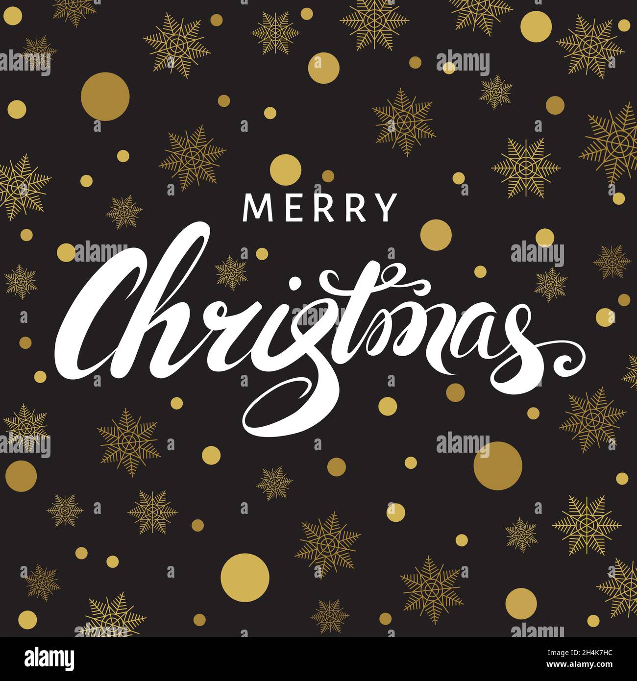 Merry Christmas greeting card. Hand lettering on black background with ...