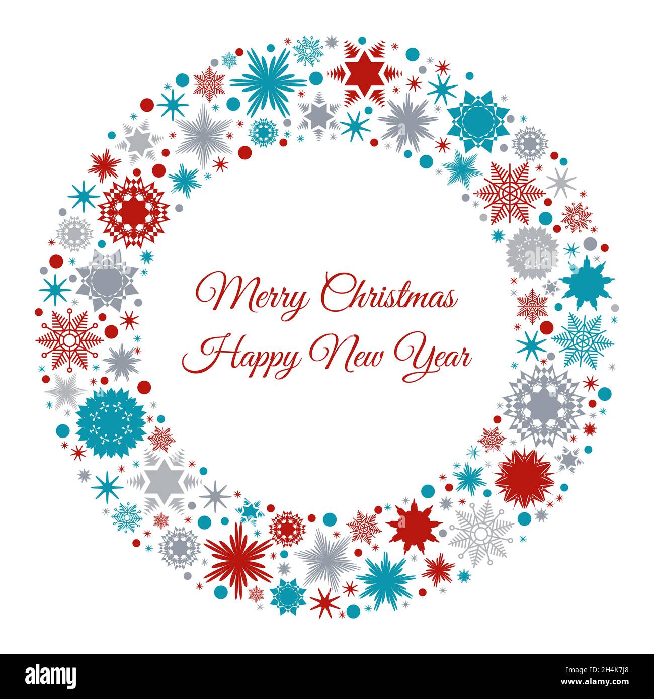 Merry Christmas and Happy New Year card with red, blue and gray ...