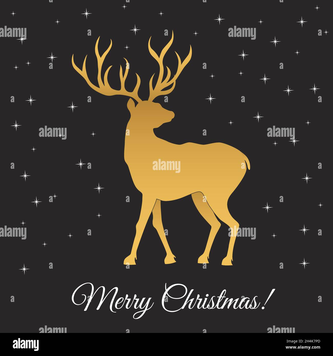 Christmas greeting card template with golden deer. Vector illustration ...