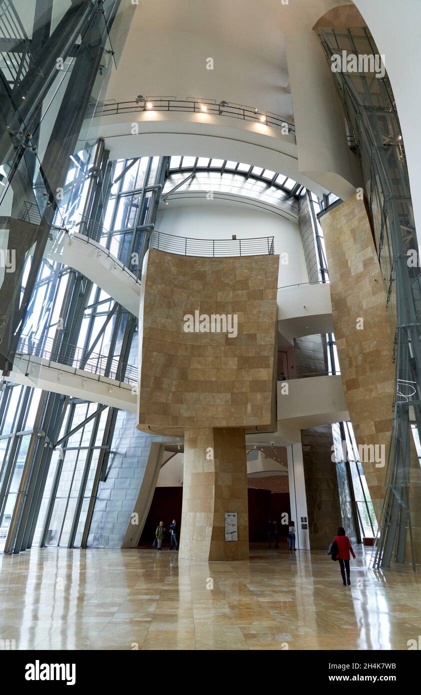 Atrio, Guggenheim Bilbao Museum, Bilbao, Basque Country, Spain, Europe. Contemporary art museum designed by the architect Frank O. Gehry and located Stock Photo