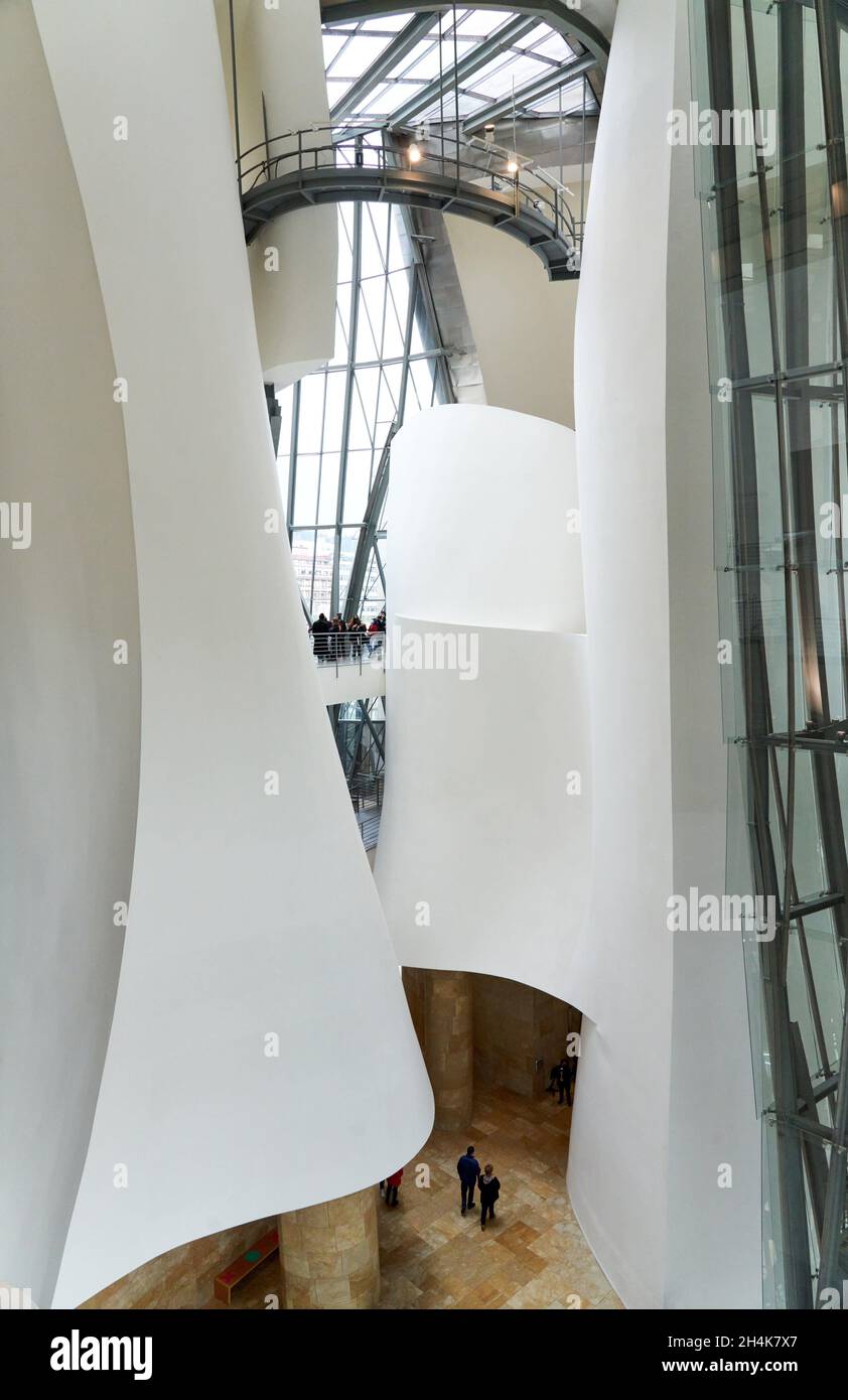 Atrio, Guggenheim Bilbao Museum, Bilbao, Basque Country, Spain, Europe. Contemporary art museum designed by the architect Frank O. Gehry and located Stock Photo