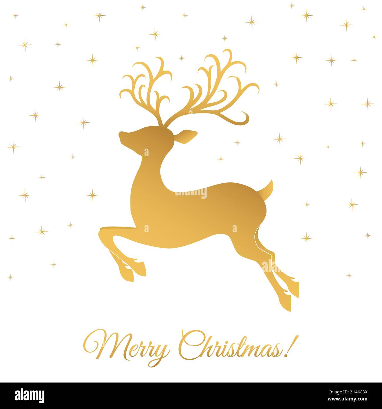 Christmas greeting card template with golden deer on white background ...