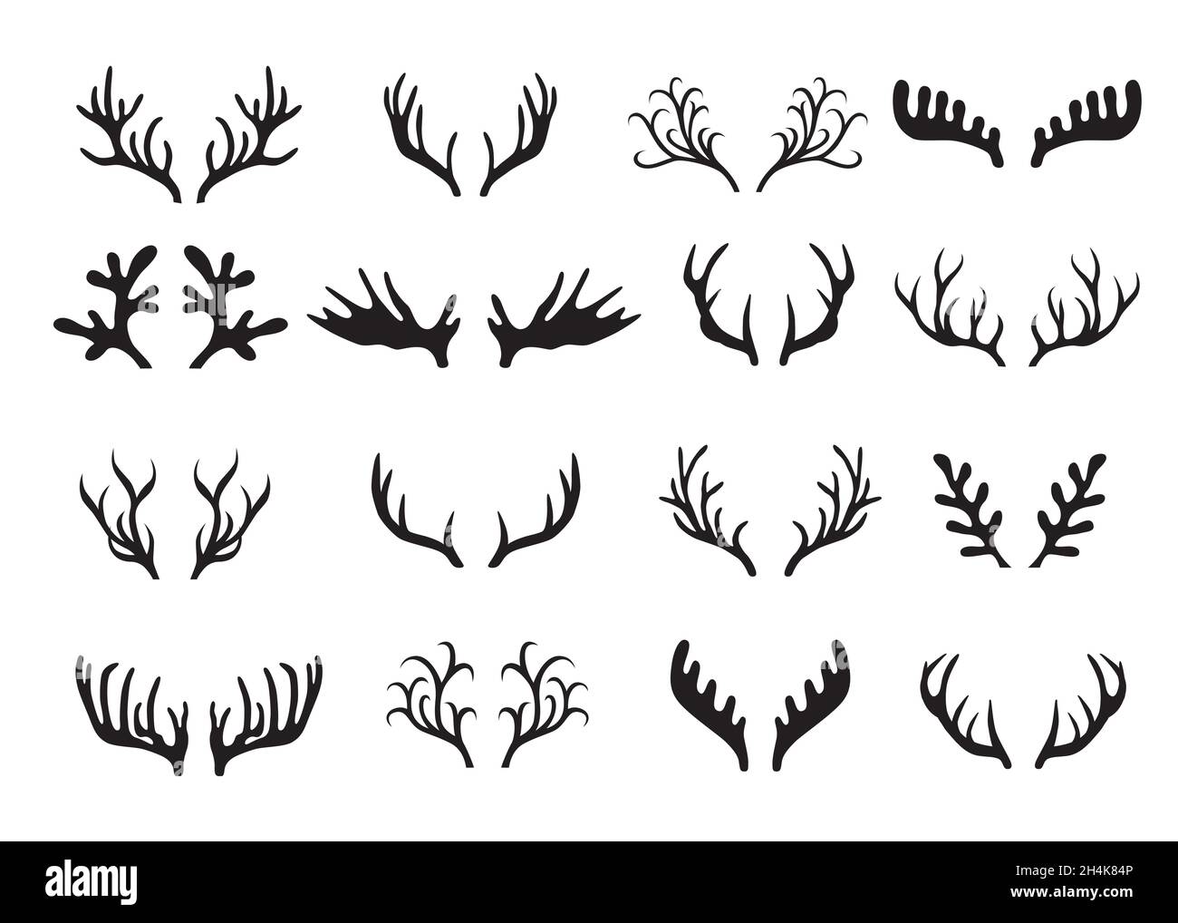 Deer antlers collection isolated on white background. Vector illustration. Stock Vector