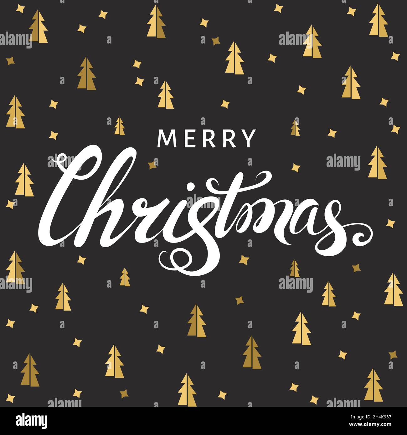 Christmas greeting card. Hand lettering on black background with golden ...