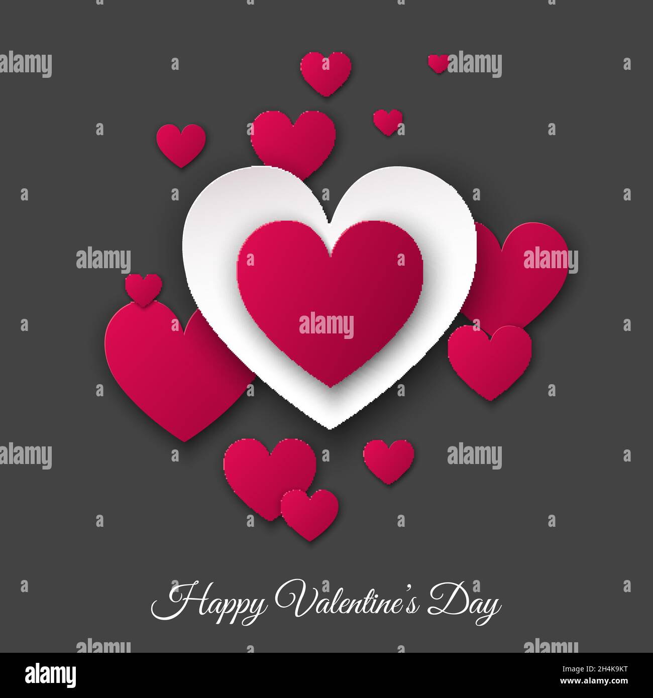 Valentines day gray background with pink and white cut paper hearts ...