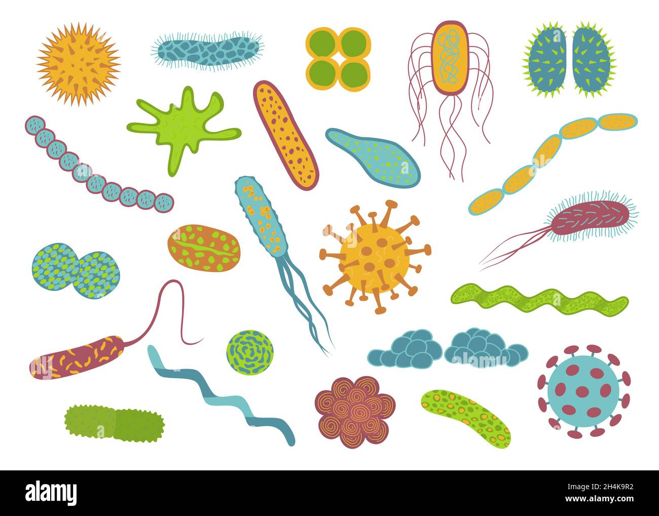 Flat design germs and bacteria icons set isolated on white background ...