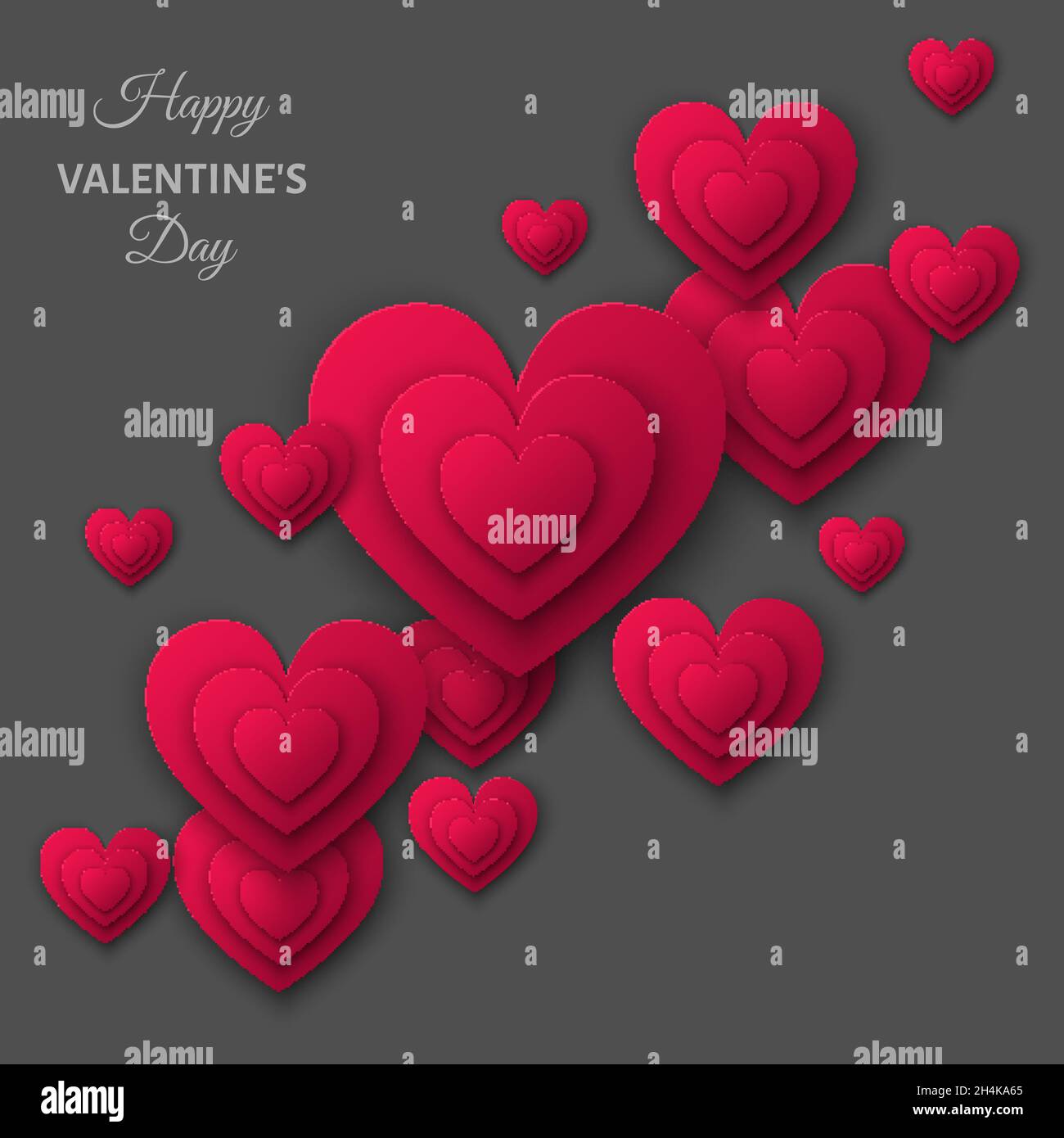 Happy Valentines day gray background with pink cut paper hearts. Vector ...