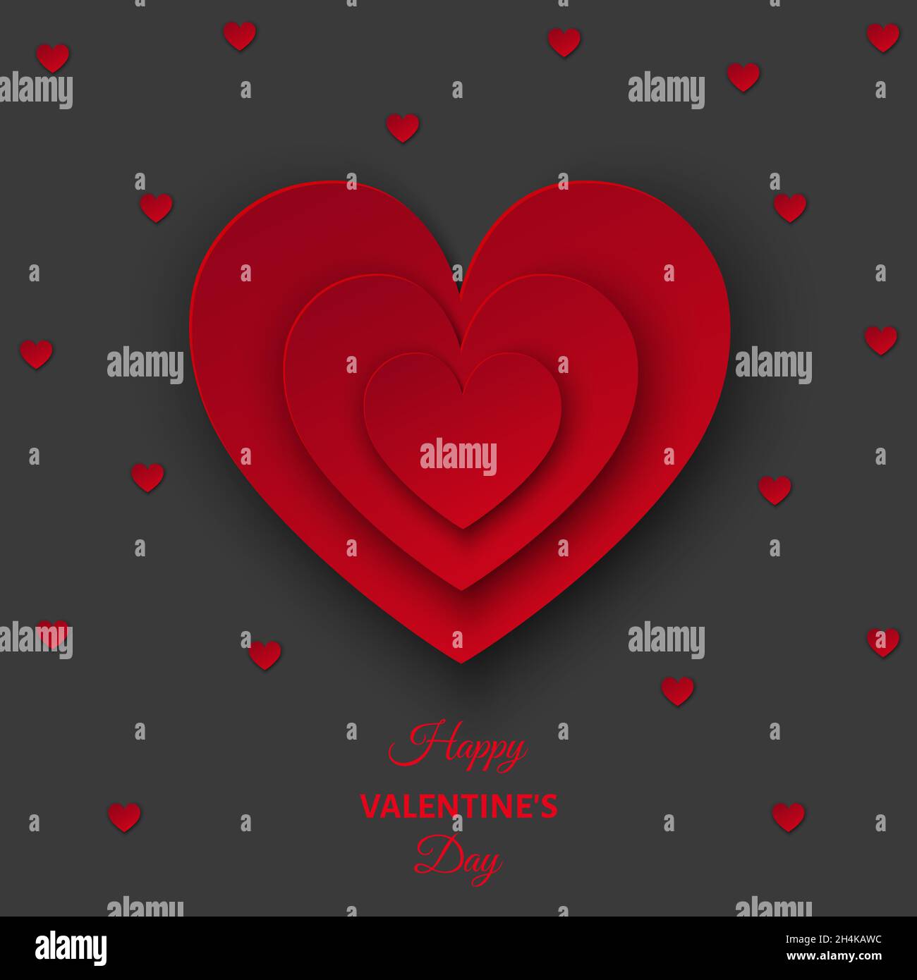Happy Valentines day gray background with red cut paper hearts. Design ...