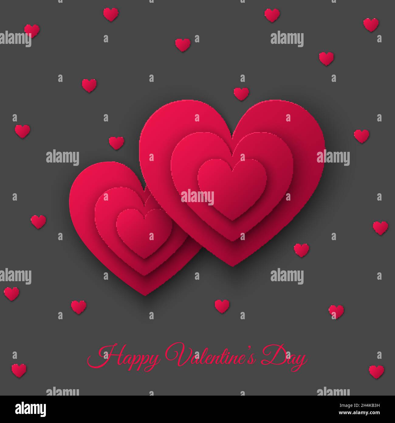 Happy Valentines day card with pink cut paper hearts. Weeding design ...