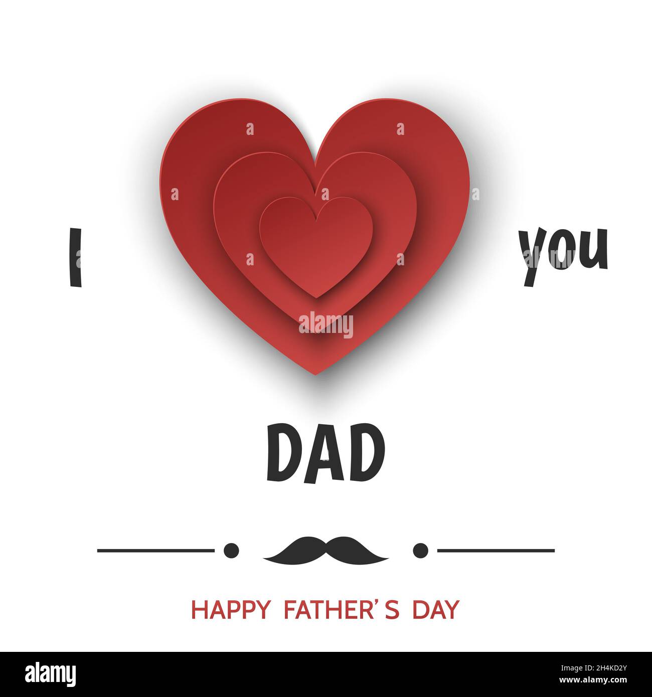 Happy Fathers Day Greeting Card With Heart Isolated On White Background I Love You Dad Flat 