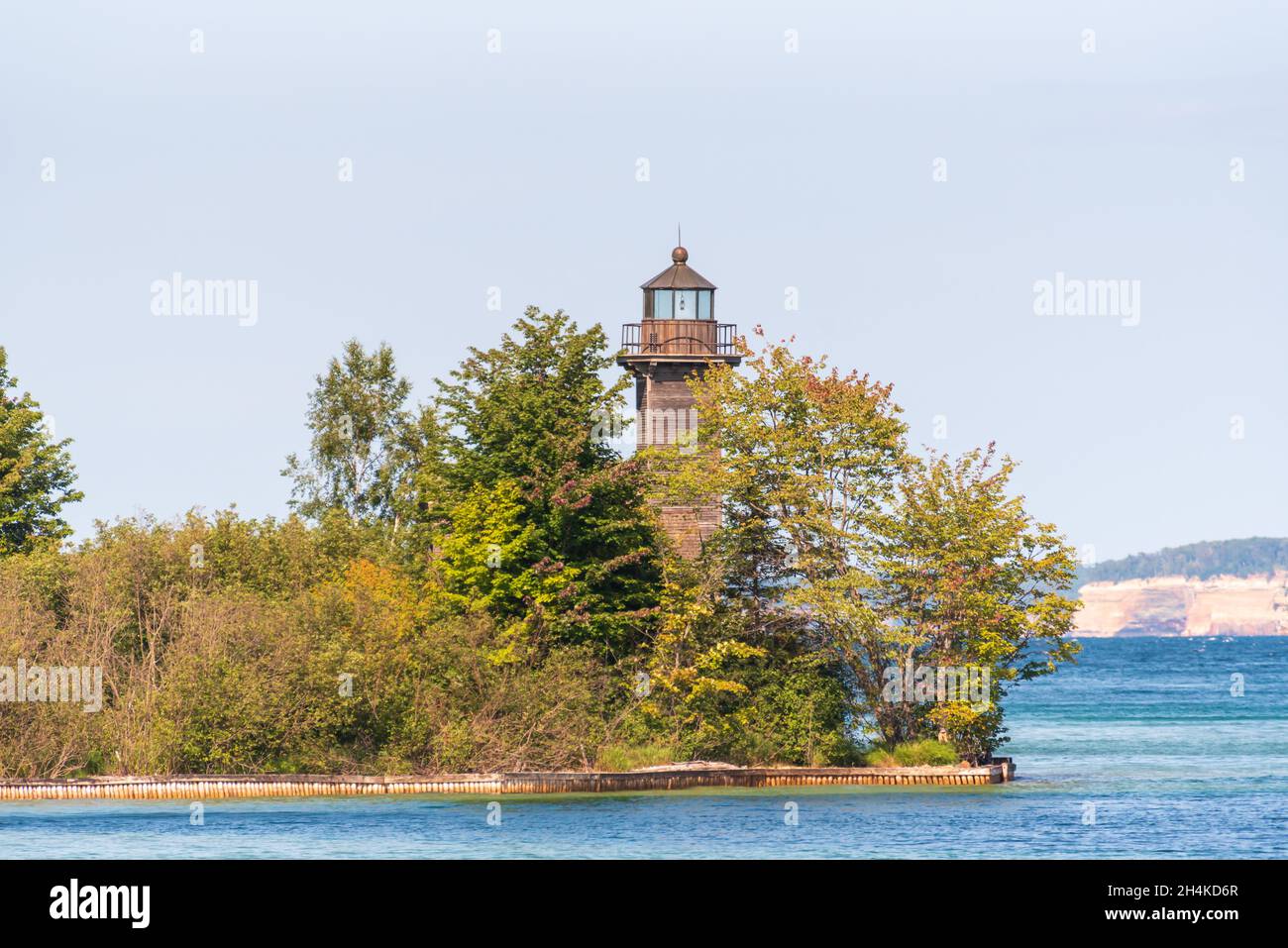 Grand Island East Channel Light in Summer. Michigan Stock Photo