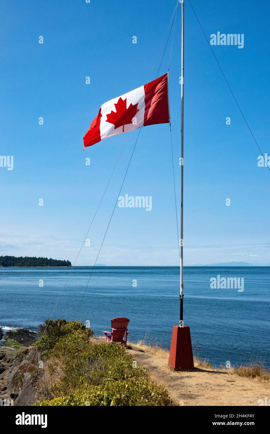 Canadian flag at half mast at Point on Active Pass, Mayne