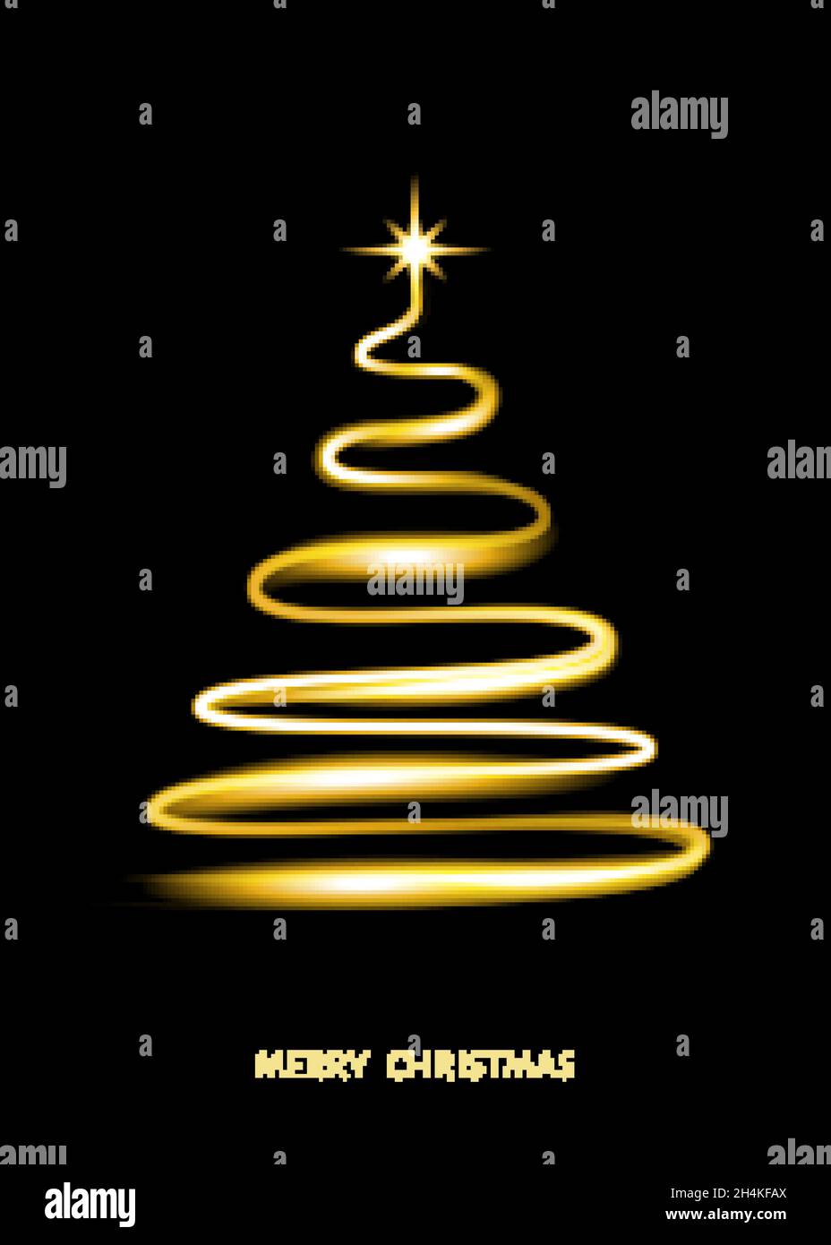 Abstract stylized golden Christmas tree on black background. Gold Xmas ...