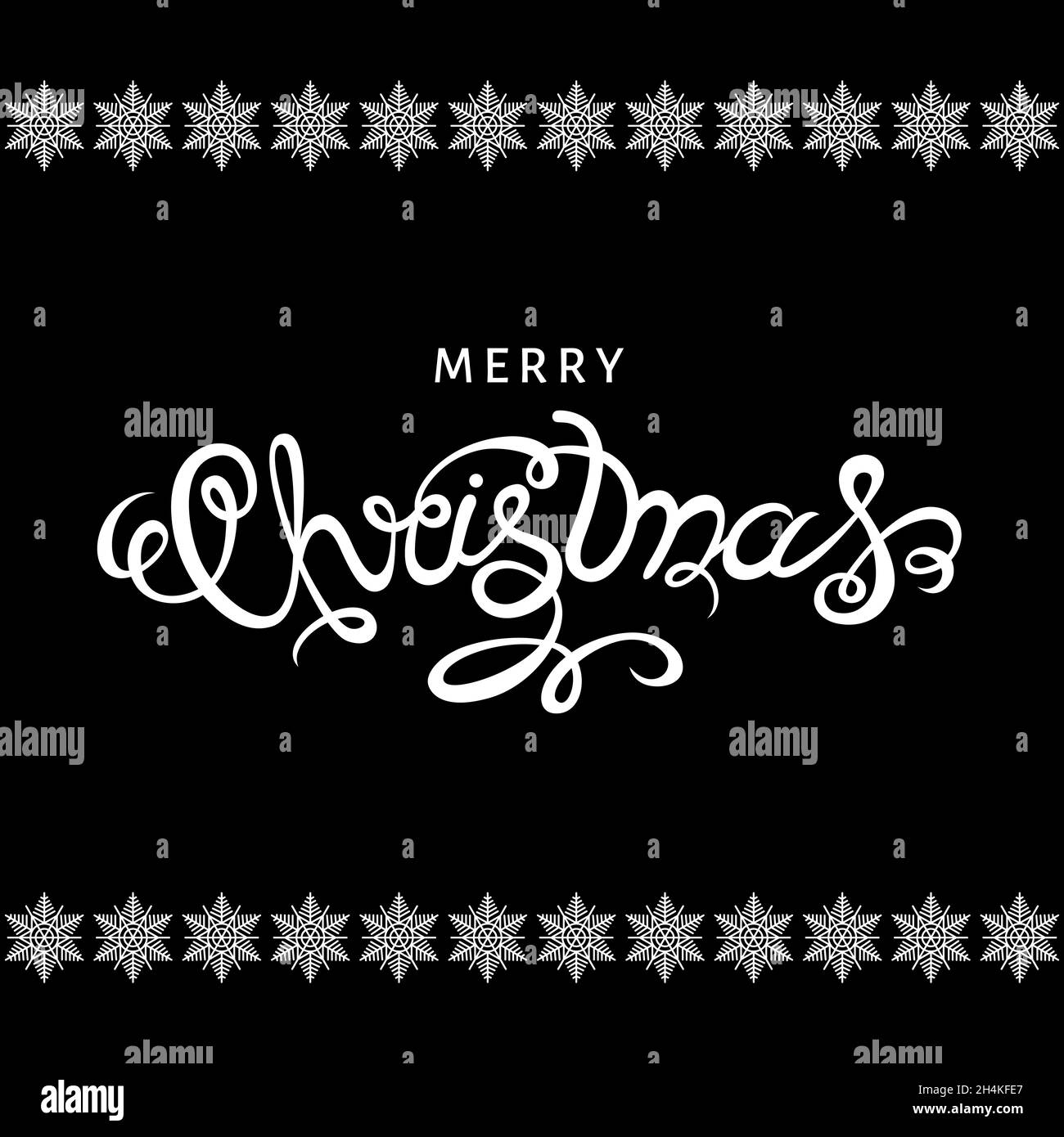 Merry Christmas hand lettering on black background with white ...