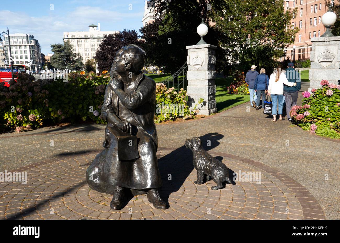 stature of painter Emily Carr near the Empress Hotel in Victoria, BC, Canada. Stock Photo