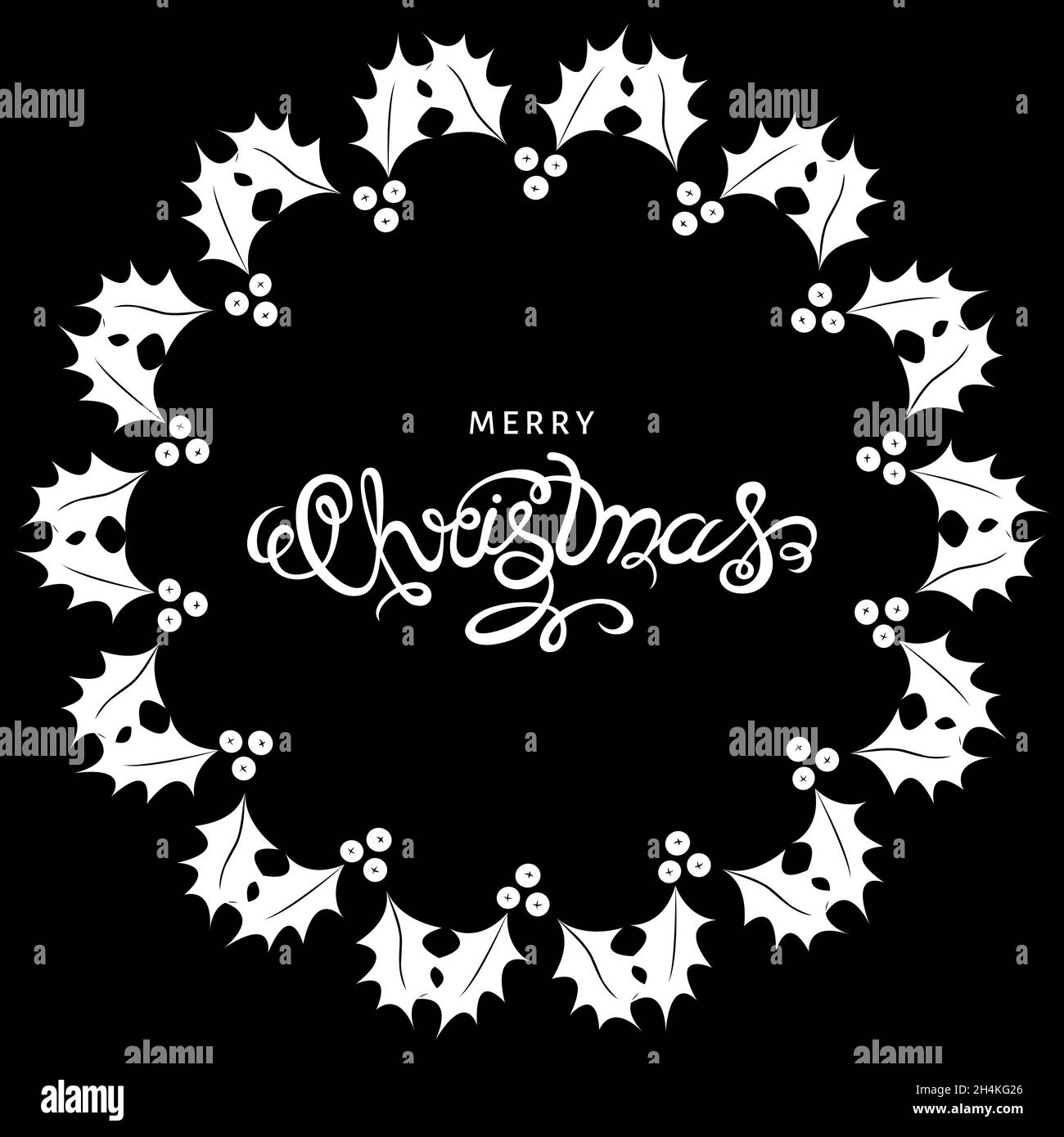 Christmas greeting card. White Xmas hand lettering on black background ...