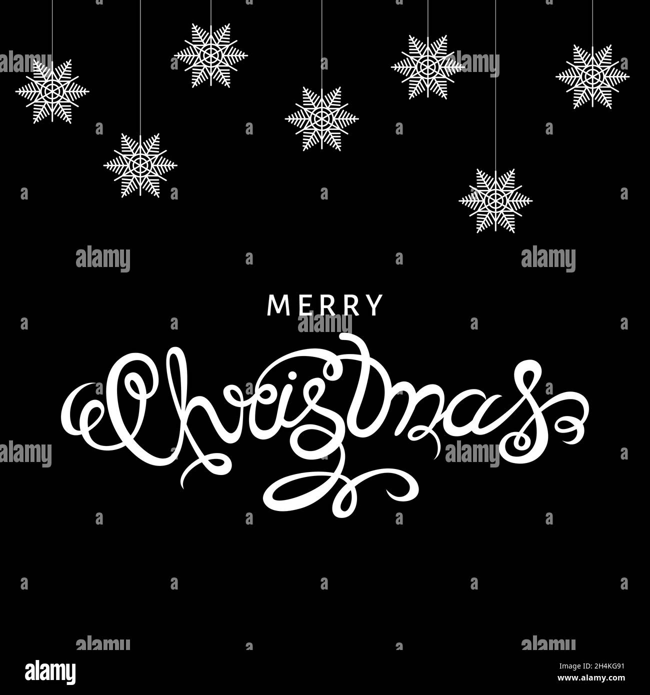 Merry Christmas. Hand lettering on black background with white ...