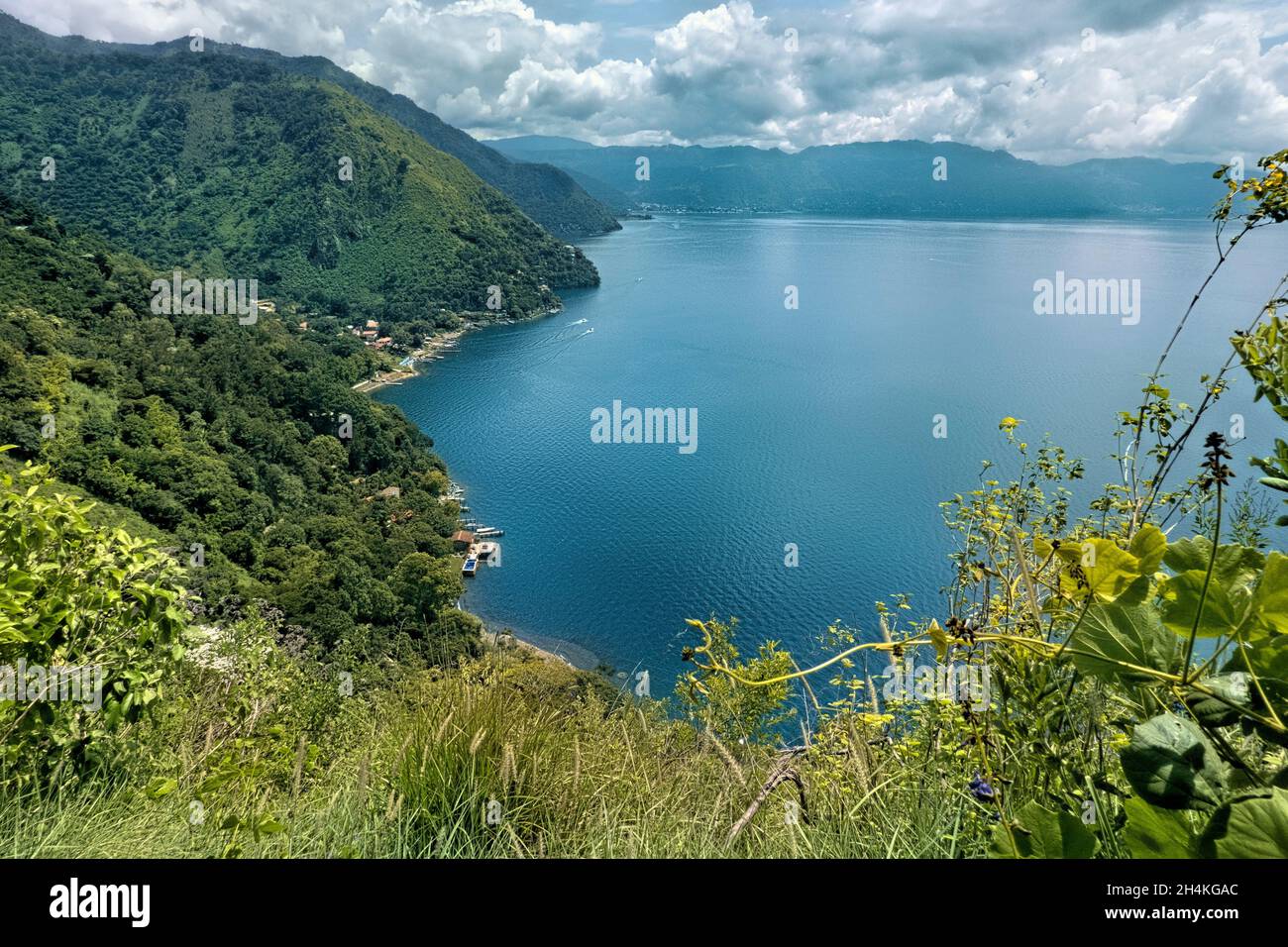 View of the magnificent Lake Atitlan in the Guatemalan highlands, Solola, Guatemala. Stock Photo