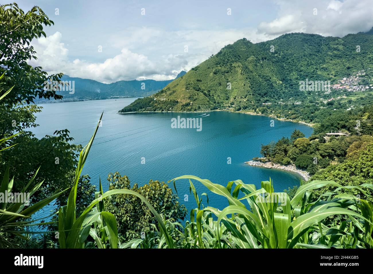 Beautiful Lake Atitlan and the Guatemalan highlands, Solola, Guatemala. Stock Photo