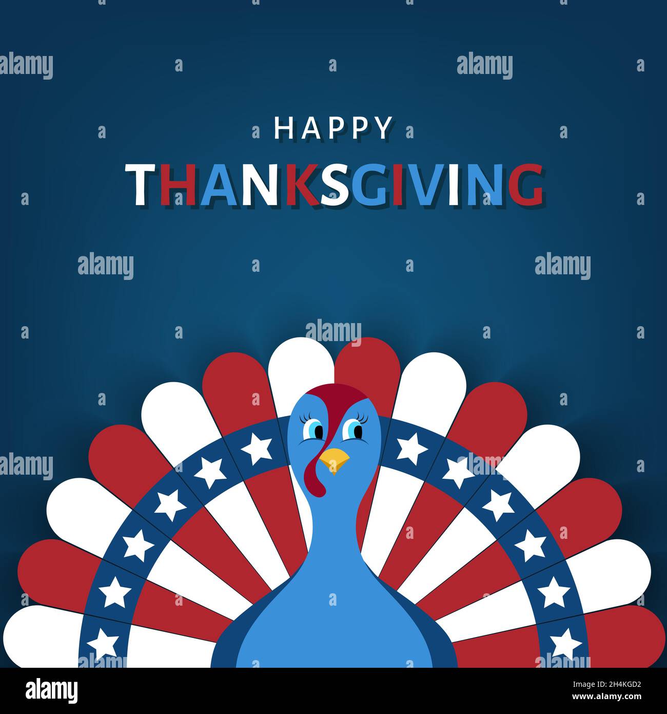 Happy Thanksgiving day greeting card. Cartoon turkey bird in colors of ...