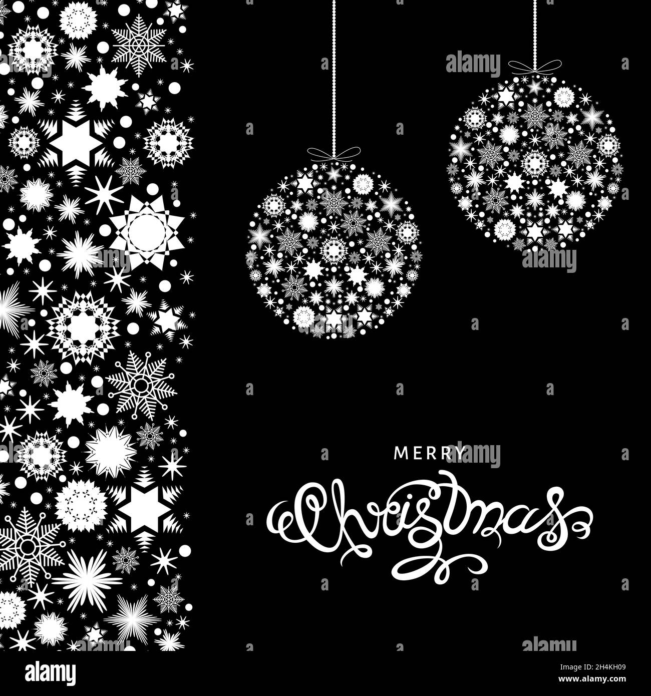 Christmas greeting card. Hand lettering on black background with Xmas ...