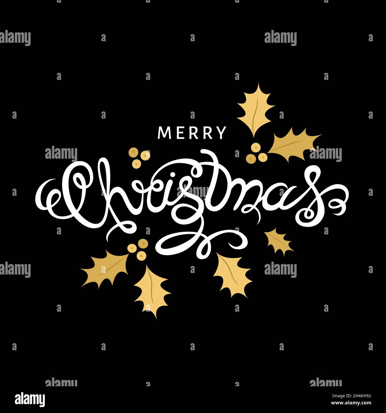 Christmas greeting card. Xmas hand lettering on black background with ...