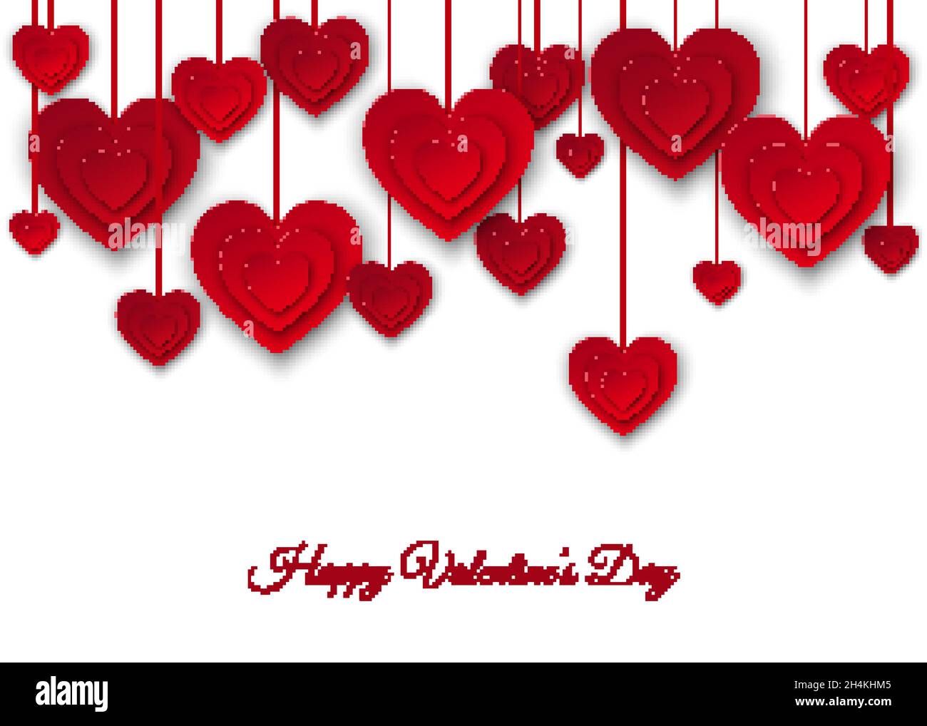 Valentines day background with hanging red cut paper hearts. Vector ...