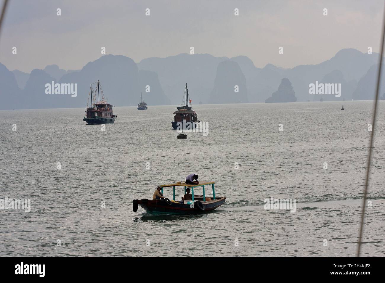 Chinese Junk, Halong Bay Tourist Boat Tour, Vietnam. Junk, boat sailing
