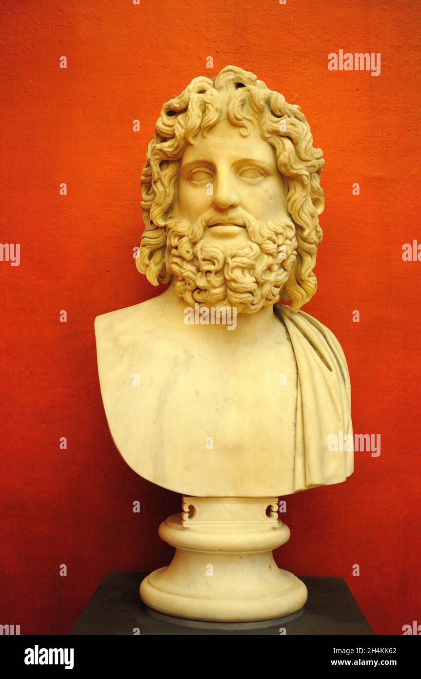 Zeus statue in marble exposed in Uffizi Gallery. Florence. Tuscany