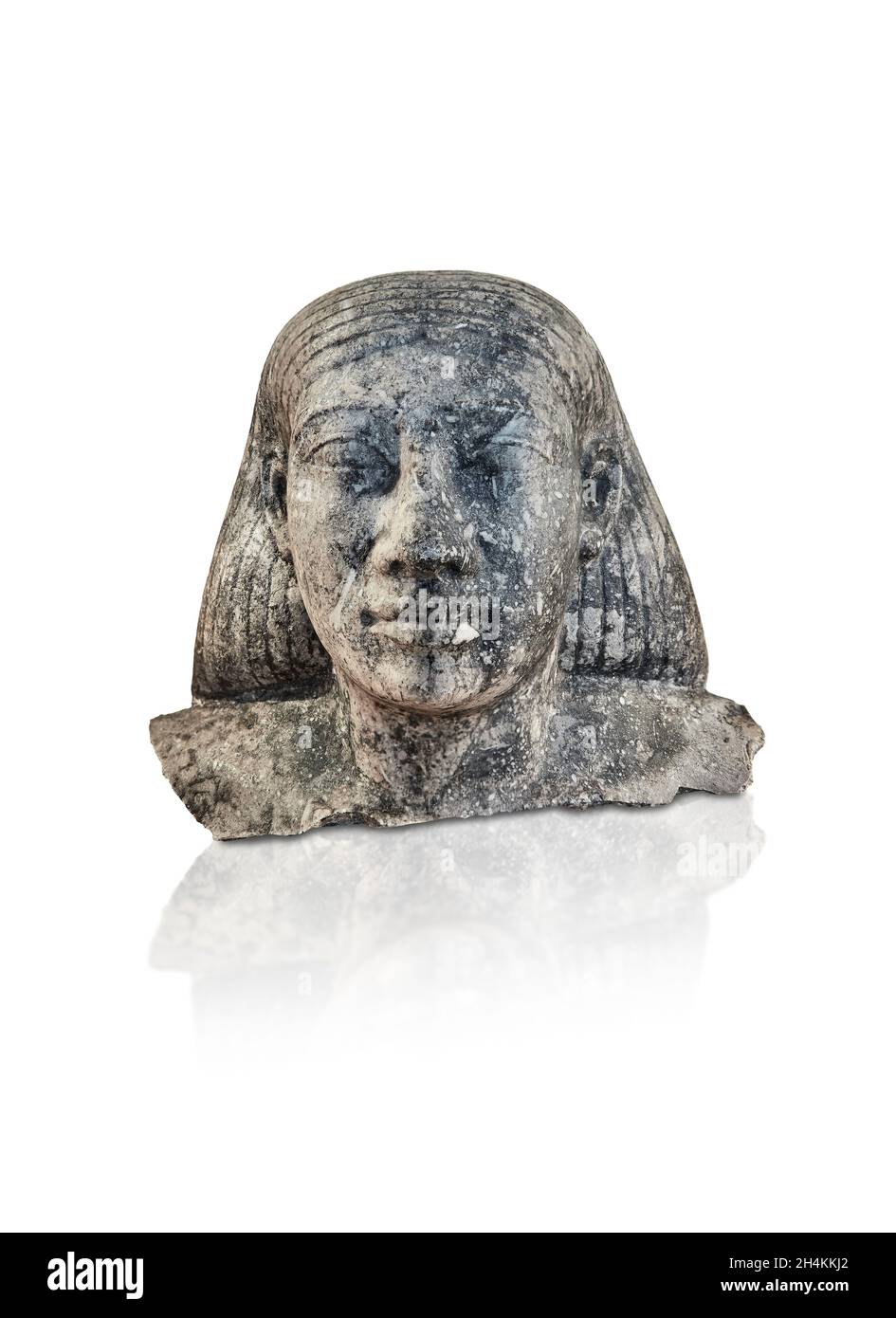Egyptian statue sculpture of a mans head, 650-600 BC, 25th dynasty, . Louvre Museum . Stock Photo