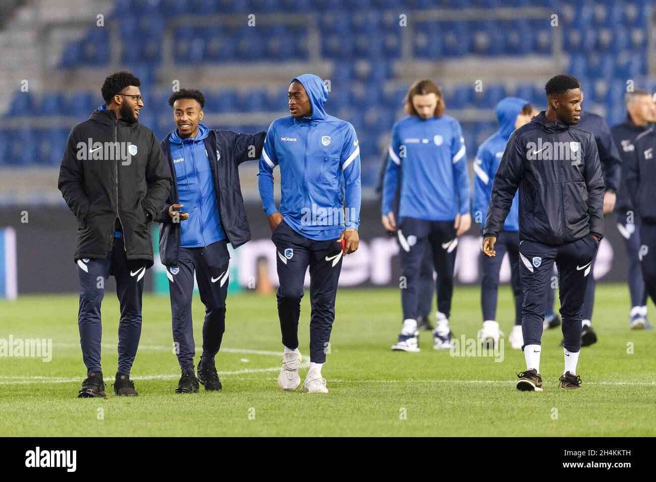 Genk, Belgium. 03rd Nov, 2021. Genk players take part in a stadium walkaround before their UEFA Europa League Group H match against West Ham United at Cegeka Arena on November 3rd 2021 in Genk, Belgium. (Photo by Daniel Chesterton/phcimages.com) Credit: PHC Images/Alamy Live News Stock Photo
