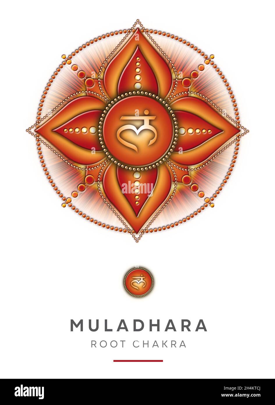 Chakra Symbols, Root Chakra - MULADHARA - Energy, Stability, Comfort, Safety - 'I AM' Stock Photo