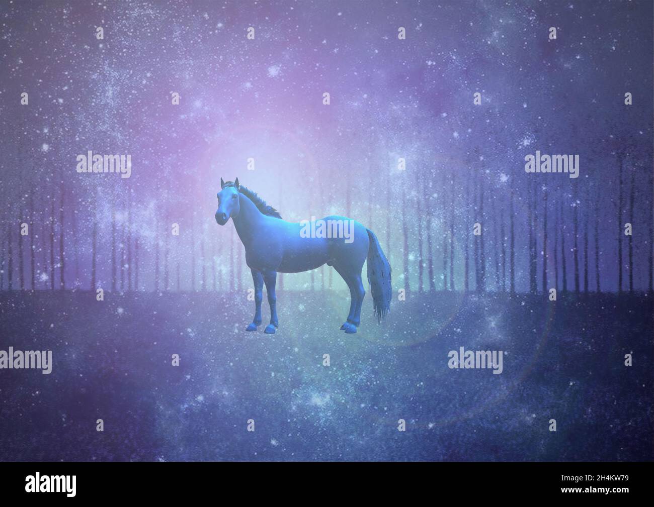 Surreal landscape with a horse. Stock Photo