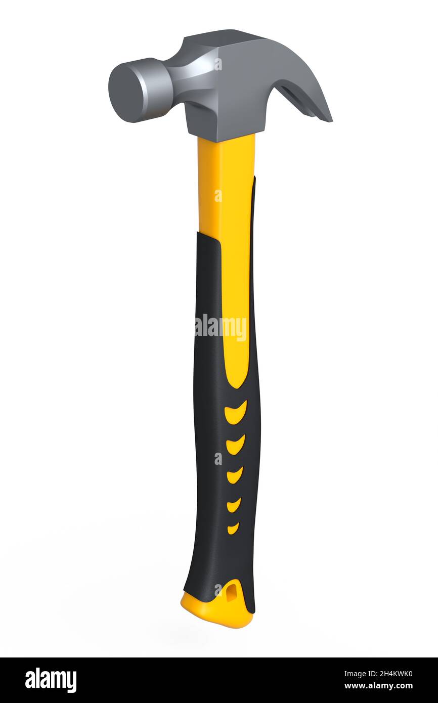 Black and yellow hammer with a rubberized handle isolated on white