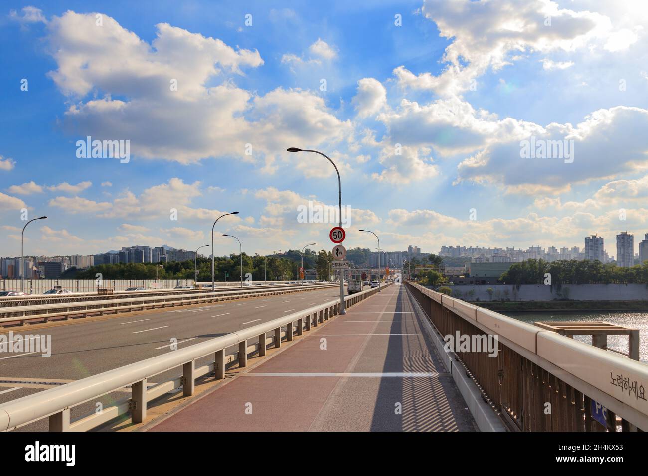 Yongsan Hangang Bridge. Seoul Hangang Bridge. Crossing the Han River Bridge. Stock Photo