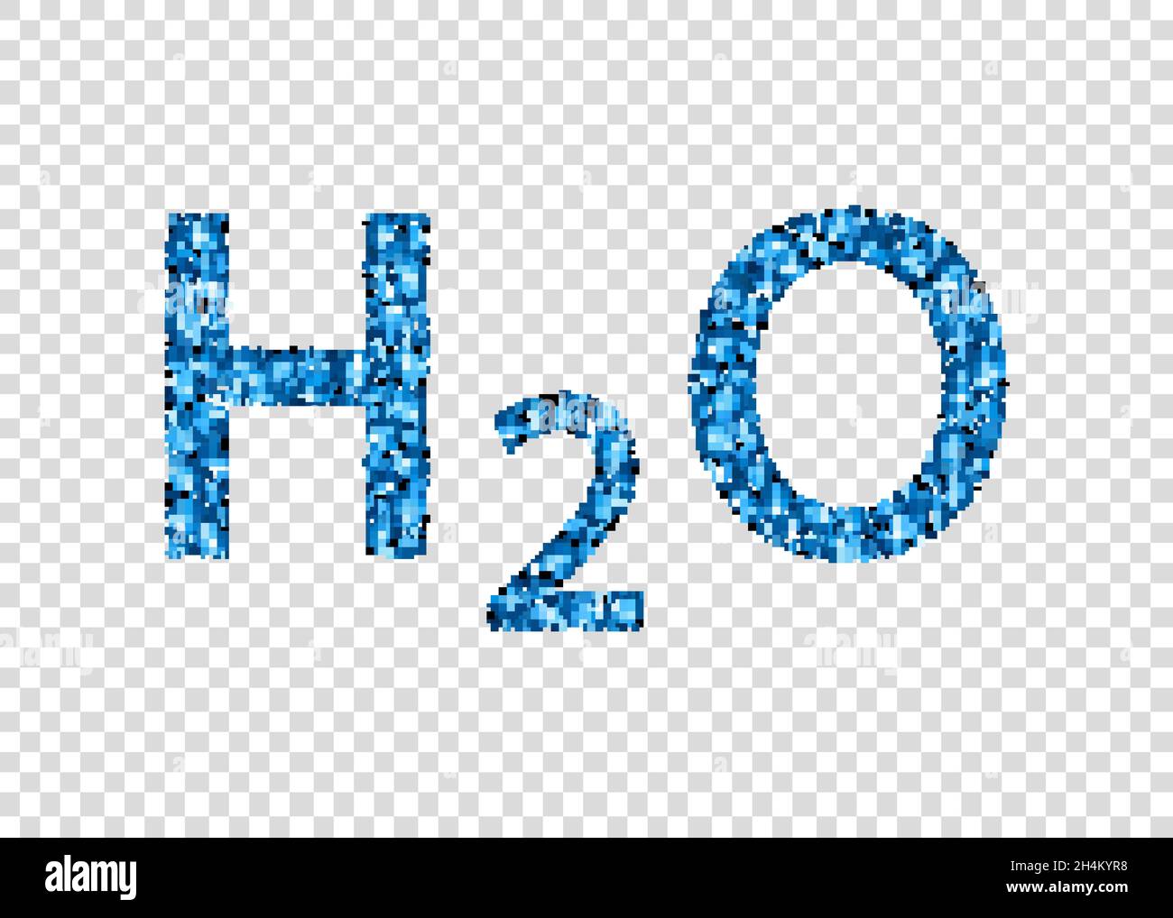 Chemical formula of water with drops isolated on transparent background