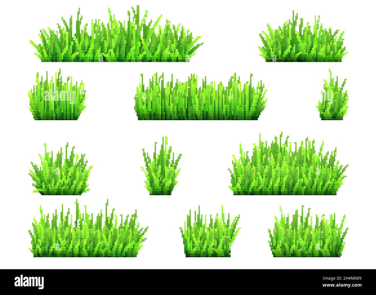Green grass and bushes isolated on white background. Vector texture. Stock Vector
