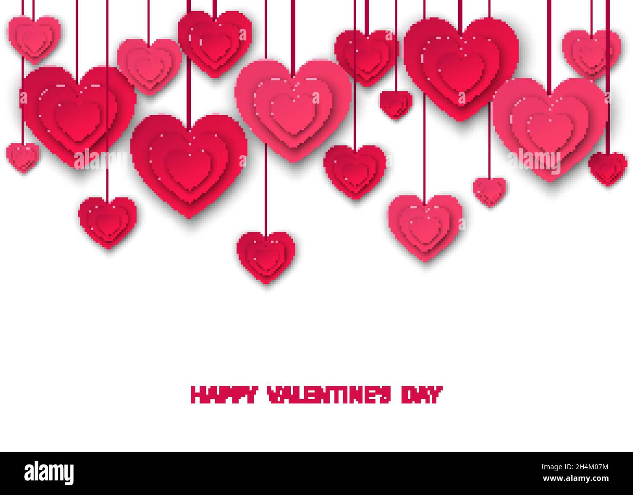 Valentines day background with hanging pink cut paper hearts. Vector ...