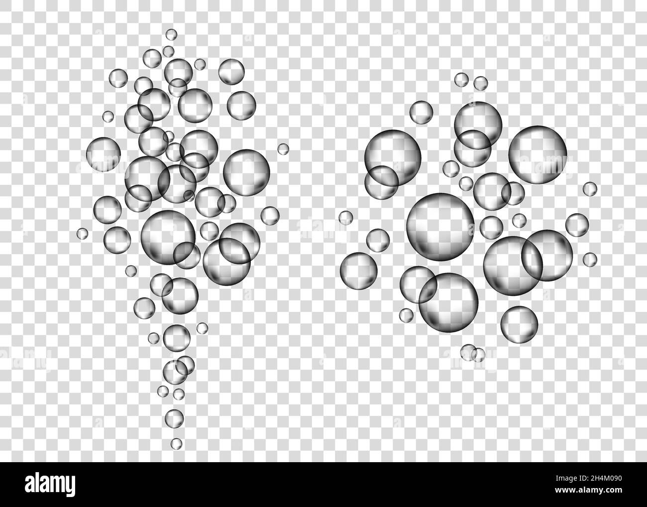 Underwater fizzing gas bubbles on transparent background. Effervescent drink. Fizzy sparkles in