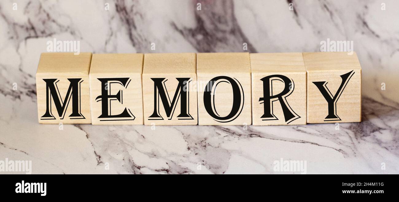 on marble table text memory on wooden blocks Stock Photo