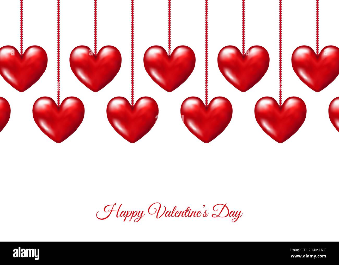 Valentines day background with hanging realistic 3d red hearts. Vector ...