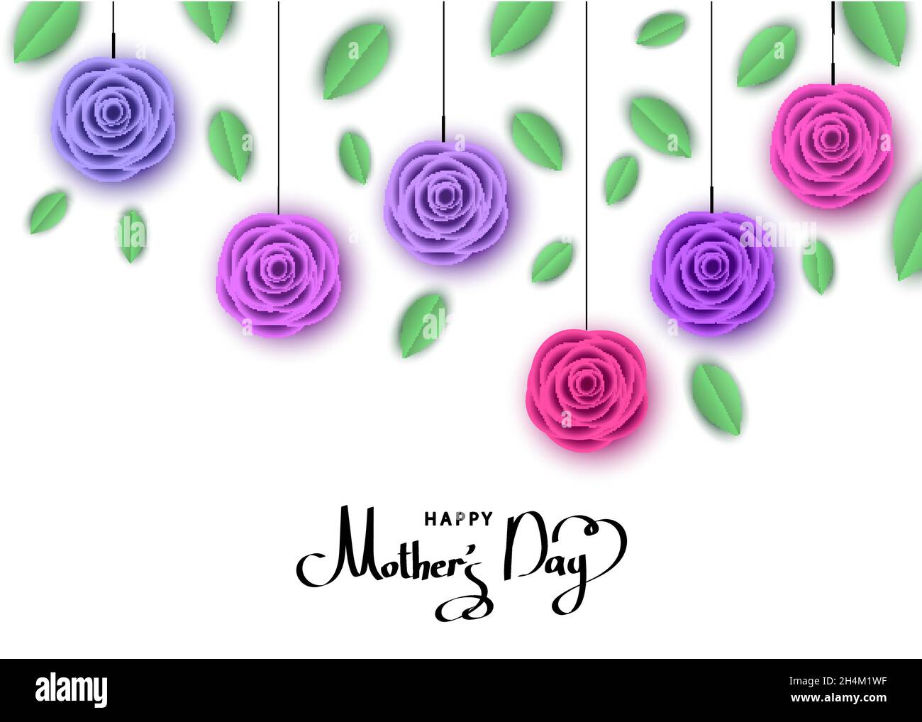 Happy mother's day greeting card with  hanging roses, lettering.  Flowers for banners,  posters,  voucher discount, sale advertisement template.  Flor Stock Vector