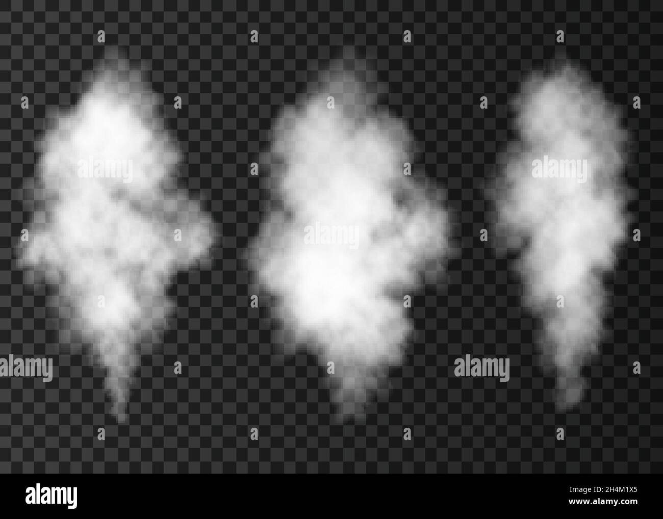 White  smoke explosion  isolated on transparent background.  Steam  special effect.  Realistic  vector  column of  fire fog or mist texture . Stock Vector