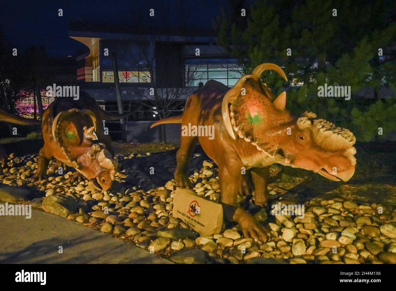 Model dinosaurs, Tyrell Museum of Paleontology, Drumheller, Alberta, Canada Stock Photo