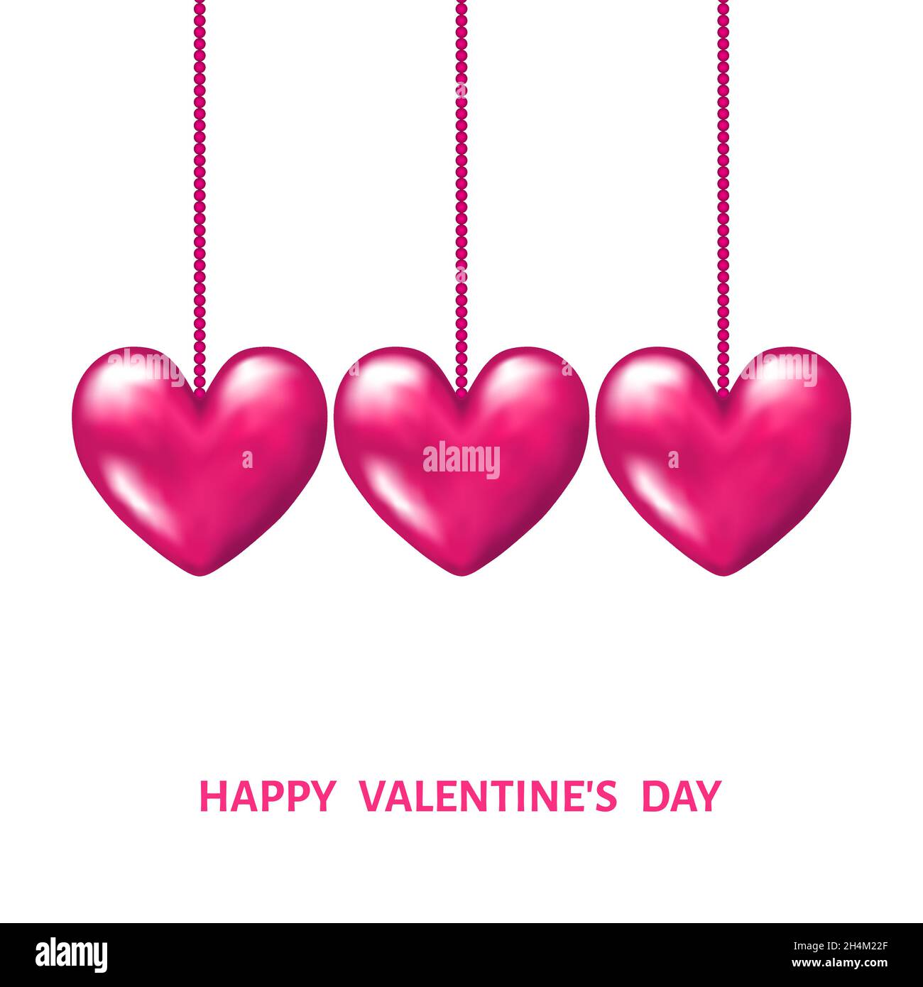 Valentines day background with hanging realistic 3d pink hearts. Vector ...