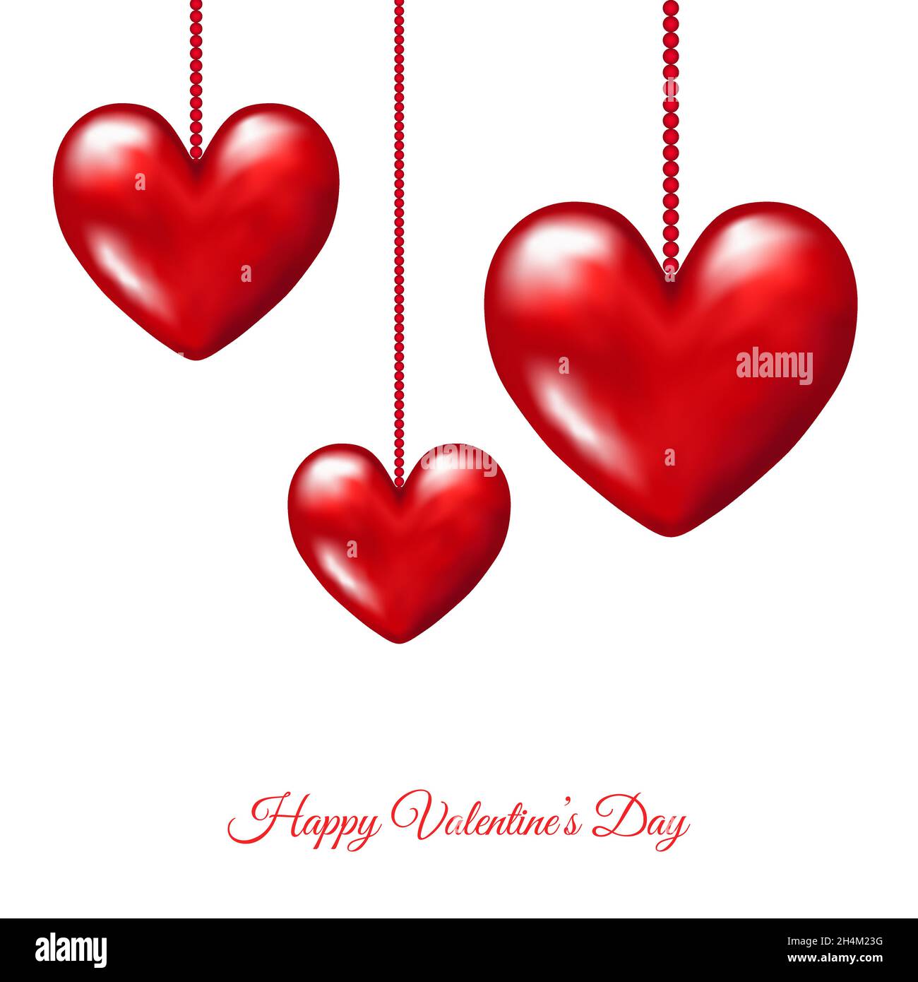 Valentines day background with hanging realistic 3d red hearts. Vector ...