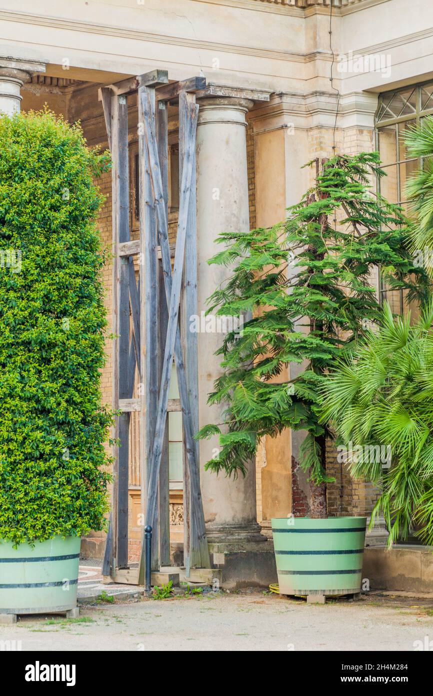 Wooden support of the Orangerie in Sanssouci park in Potsdam, Germany Stock Photo