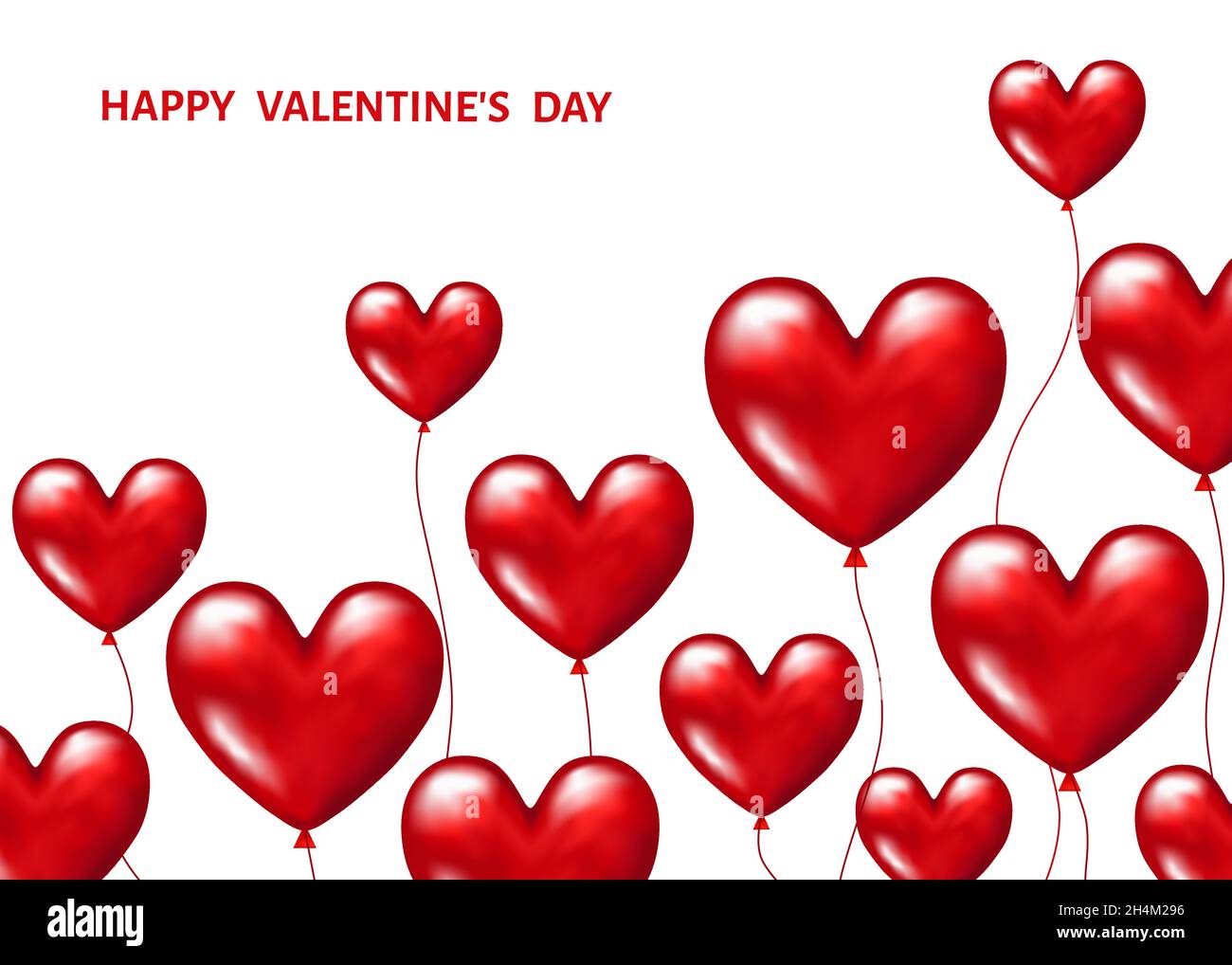 Red realistic balloons in shape of hearts for Valentines day greeting ...