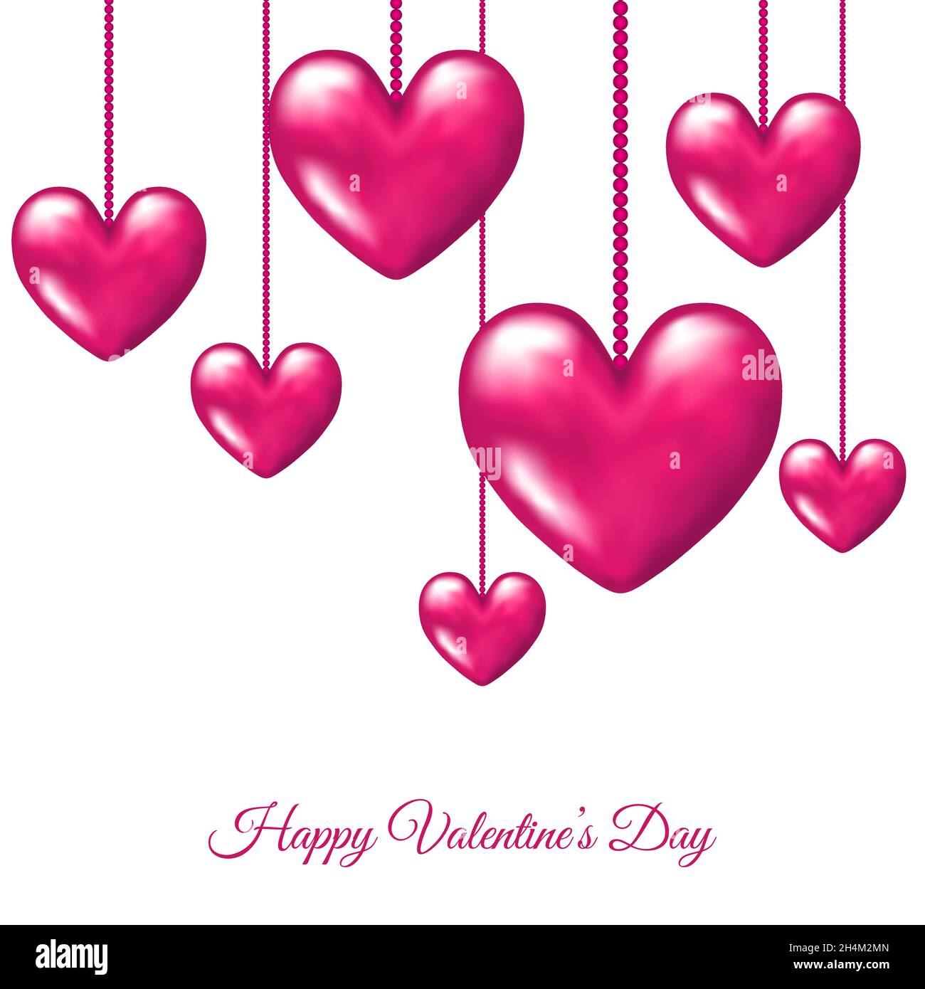Valentines day greeting card with hanging pink realistic 3d hearts ...
